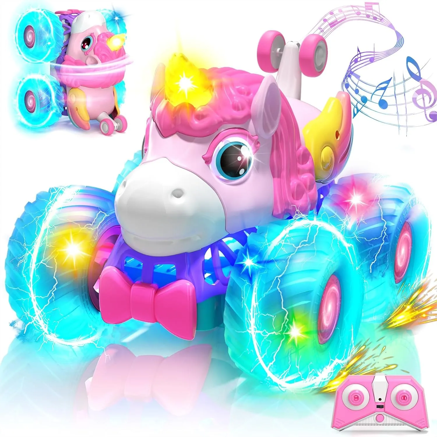 

Remote Control Car For Girls 360° Rotating Unicorn Monster Truck With Light Music 4WD All Terrain RC Stunt Car Rechargeable 2.4GHz RC Truck For 3 4 5 6 7 8 Girls Birthday Gift