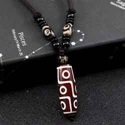 Healing Jewelry Natural Agate Nine Eyed Dzi Necklace Tibetan Ethnic Style Dzi Pendant Sweater Chain Luxury Amulet Mascot for Men