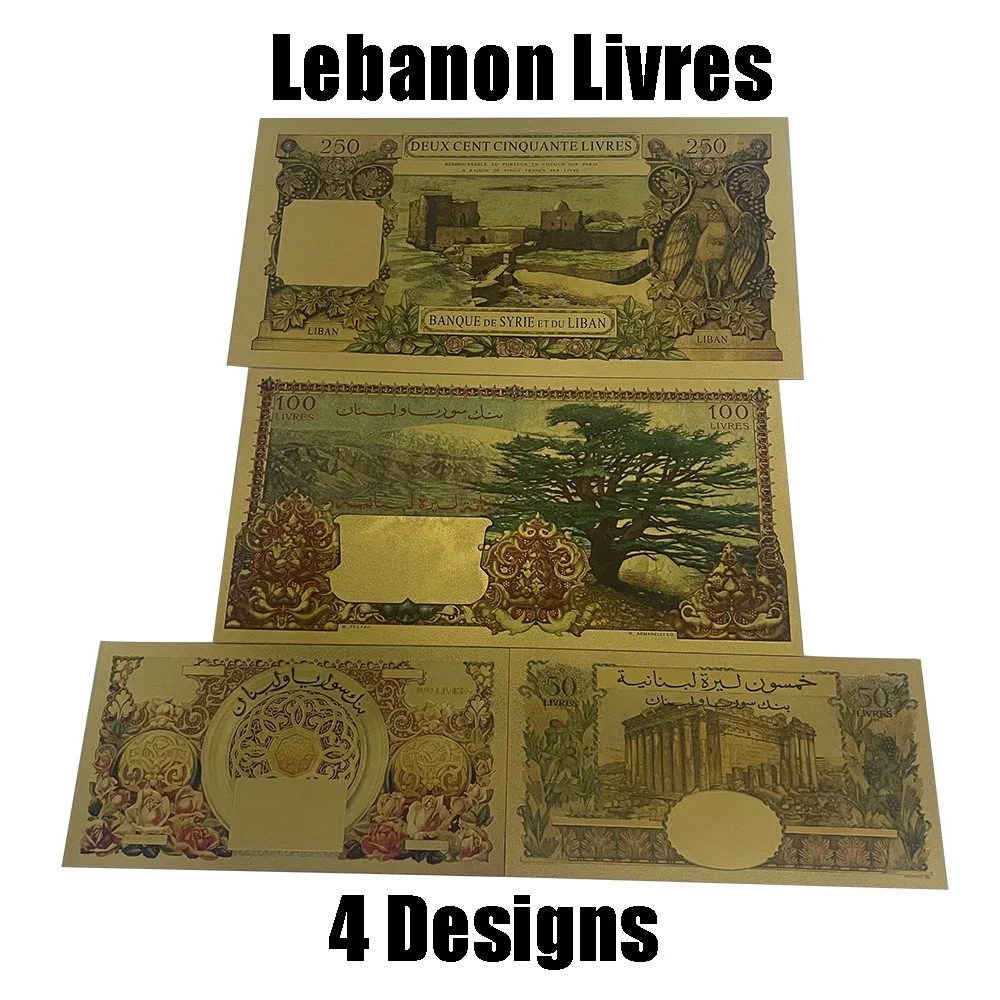 

Lebanon Pound 50 100 250 Livres Liban 24K Gold Banknotes Silver Color Note For Souvenir Business Gift Collection