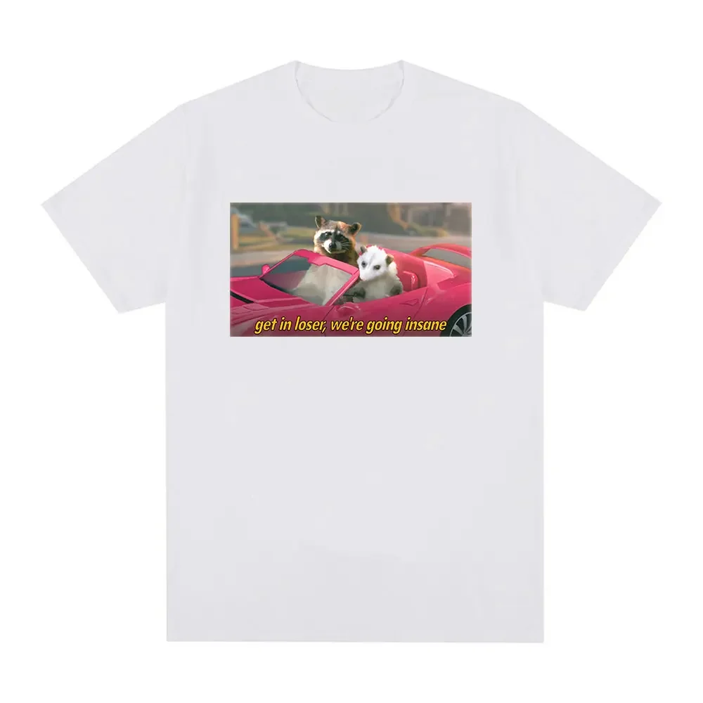 تي شيرت بأكمام قصيرة بنمط ، تي شيرت عصري ، حيوان ممتع والراكون ، نحن مجانين ، ميم