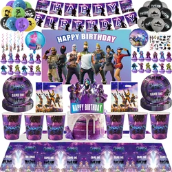 Shooting Game Fortnition Party Decorations Tableware Cups And Plates Cartoon Alpaca Birthday Foil Balloons Baby Shower Party Toy
