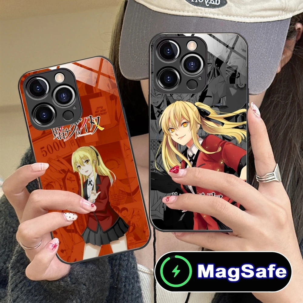 Kakegurui Mary Anime Mobile Cell Phone Case for iPhone 16 15 14 13 12 11 Pro Max Plus Mini MagSafe Wireless Charging Glass Cover