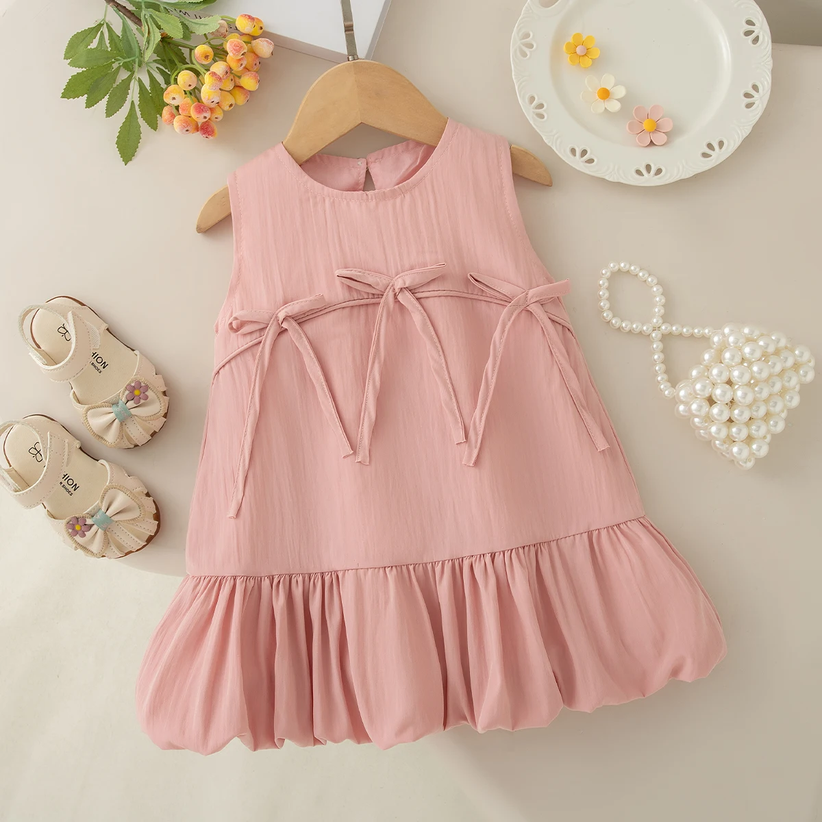 

Новое летнее простое платье для девочки однотонного цвета, детская одежда с милым бантом (от 9 месяцев до 4 лет)