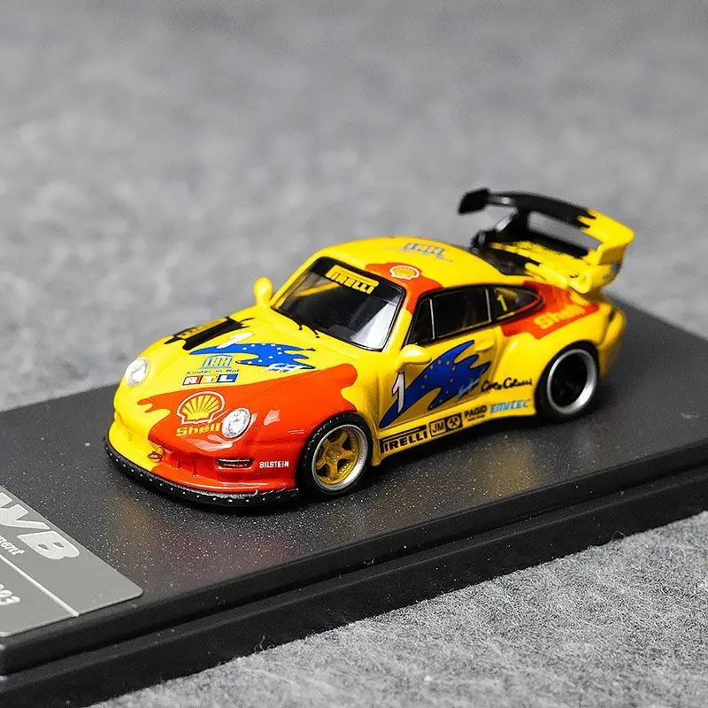 HL Diecast سيارة 1/64 مقياس بورش 993 RWB نموذج سيارة رياضية واسعة الجسم سبيكة بورش 993 RWB لعب نموذج المركبات لعب للأولاد