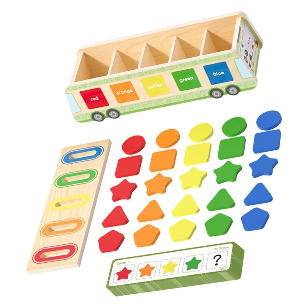 Wooden Color and Shape Sorting Toy Recognizing Shape and Color Game