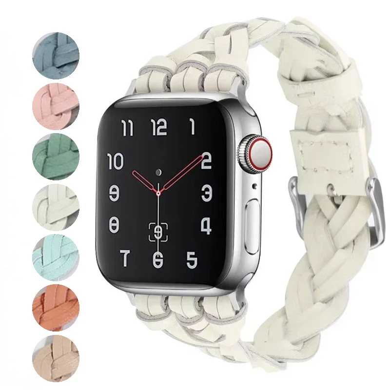 Leather Strap for Apple Watch 10 9 8 7 46mm 45mm 41mm Ultra 49mm Slim Breathable Woven Bracelet Serise 6 5 4 3 SE 44mm 42mm 40mm