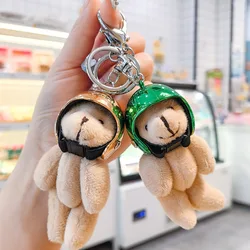 Korean Ins Motorcycle Helmet Bear Keychain Bag Pendant Cute Plush Key Chains Accessory Gifts