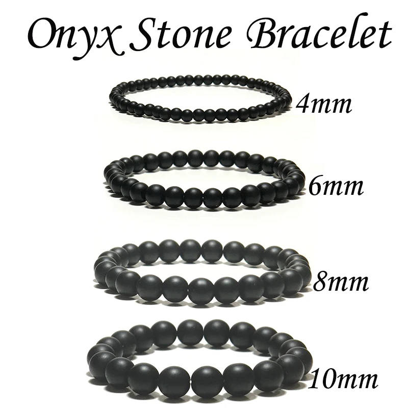 Minimalist Natural Onyx Stone Bracelet Men Women 4/6/8/10mm Sizes Handmade Black Matte Strand Braslet Healing Yoga Homme Jewelry