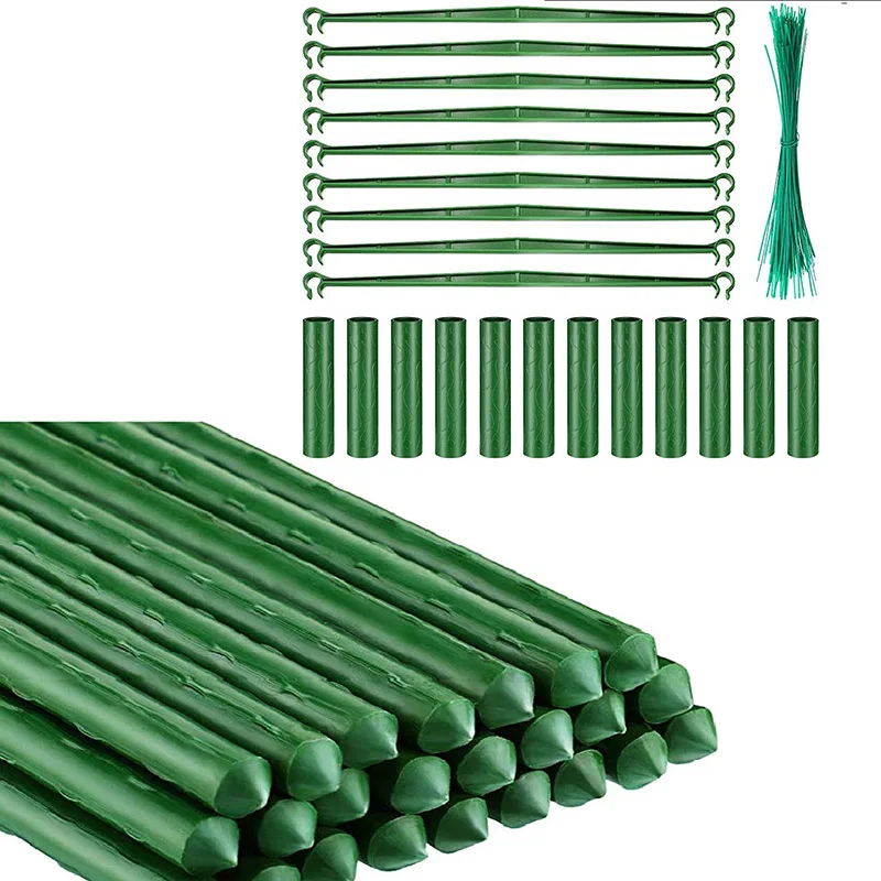 Garden Stakes Plant Support Plastic Coated Steel Plant Stake 15.7 Inch Plant Stakes Set For Climb Plant (145 Pieces)