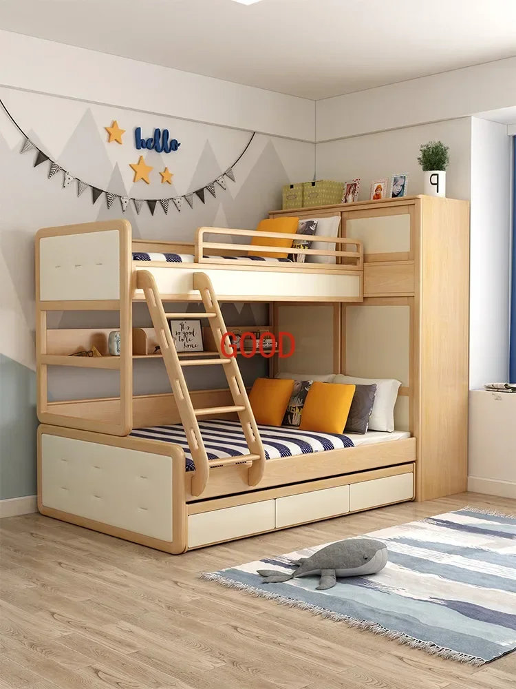 ~L Solid Wood Height-Adjustable Bed Bunk Bed Children's Bunk Bed Bedroom Furniture Beds