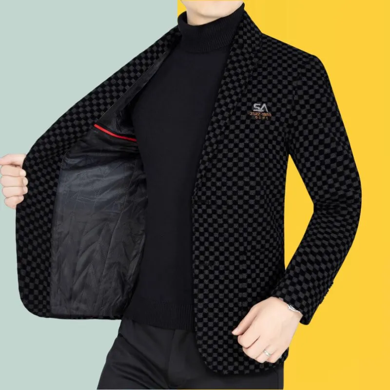 Primavera outono novas chegadas dos homens blazer moda xadrez casacos de negócios casual fino ajuste terno jaqueta roupas masculinas outerwear