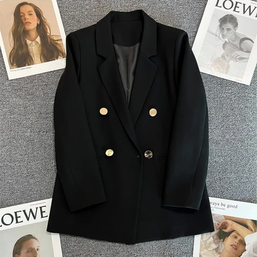 Elegante Büro Damen Luxus Blazer Herbst Klassische Langarm Solide Zweireiher Koreanische Mode Outer Weiße Blazer