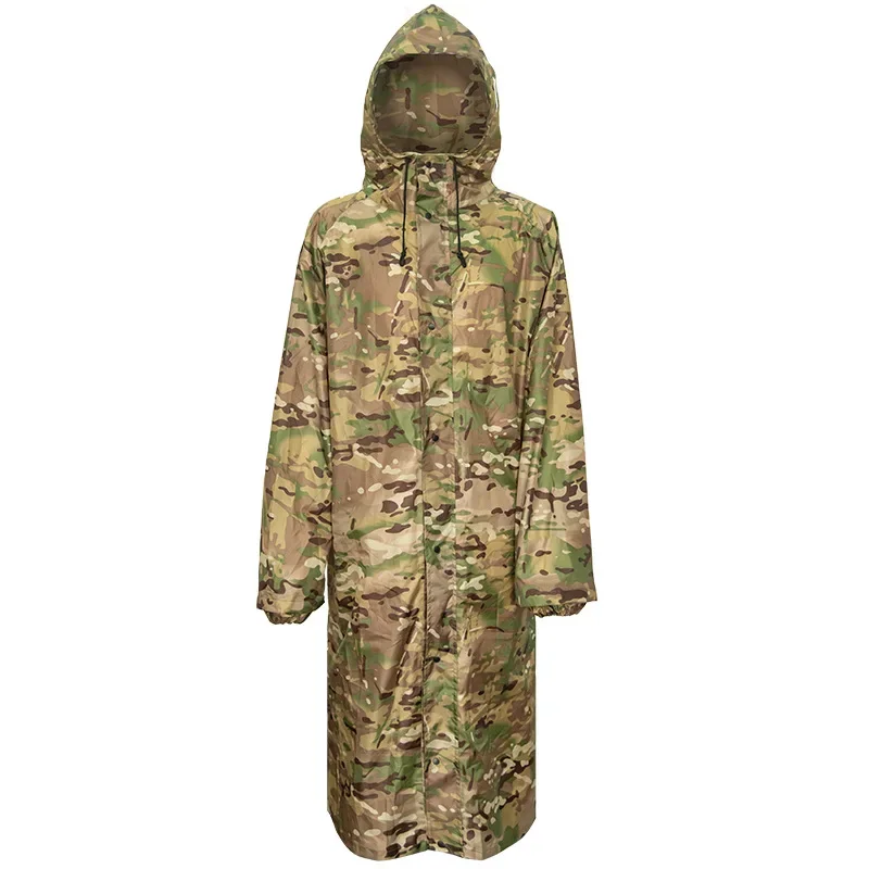 Mens Camouflage Long Raincoat Tactics Camo Waterproof Poncho Coat Against Rain Fishing Hiking Conjoined Cover
