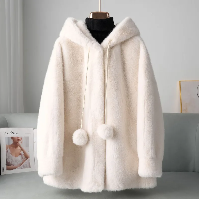 Women's Coat 2025 Winter New Style Lazy Style Solid Color fur Coat Women's Imitation Mink Hooded Gold Mink fur Coat Commuting