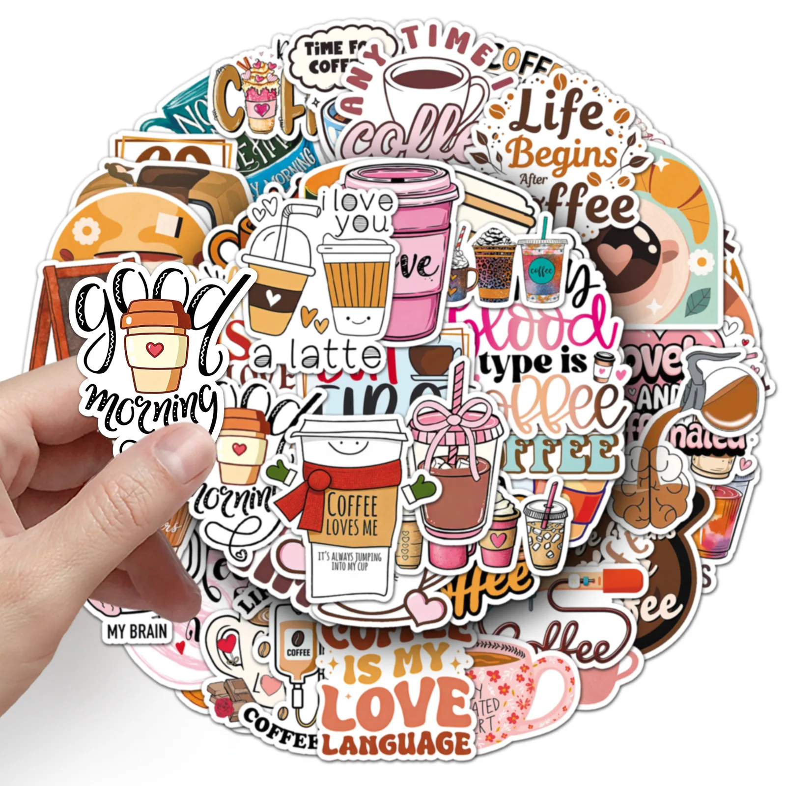 50 Coffee INS Graffiti Stickers Waterproof English Korean Small Fresh Painted Refrigerator Notebook Stationery Stickers