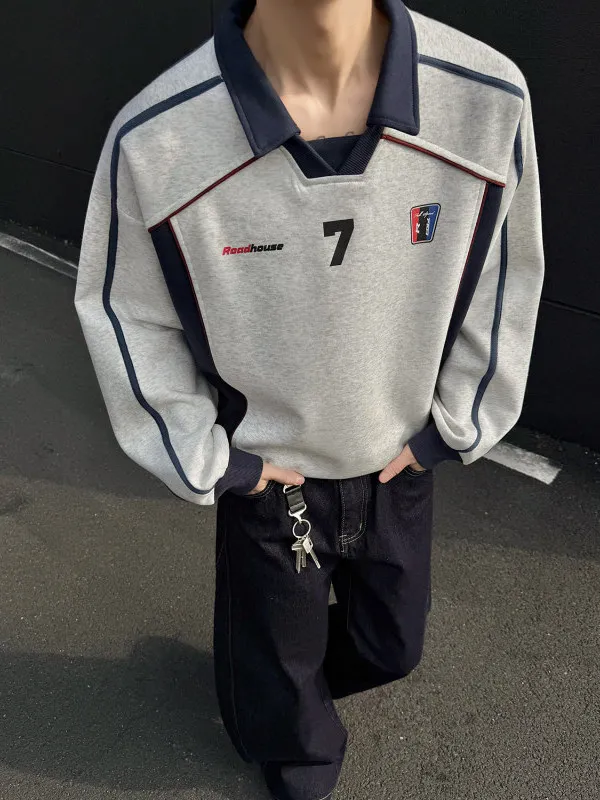 

Ретро-американский свитшот с контрастными вставками для мужчин, весенне-осенний, модный, для пар, премиум-класса, Haome Jaet