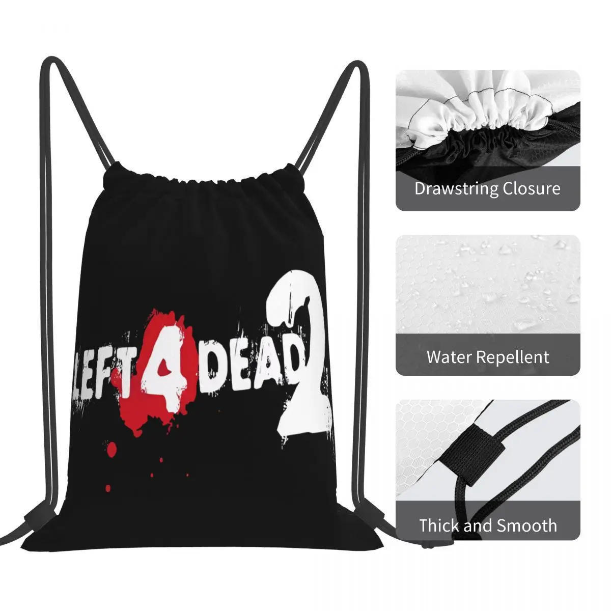 LEFT 4 DEAD 2 LOGO Custom Drawstring Bags With Backpack Functionality Designed Men'S School Camping Needs