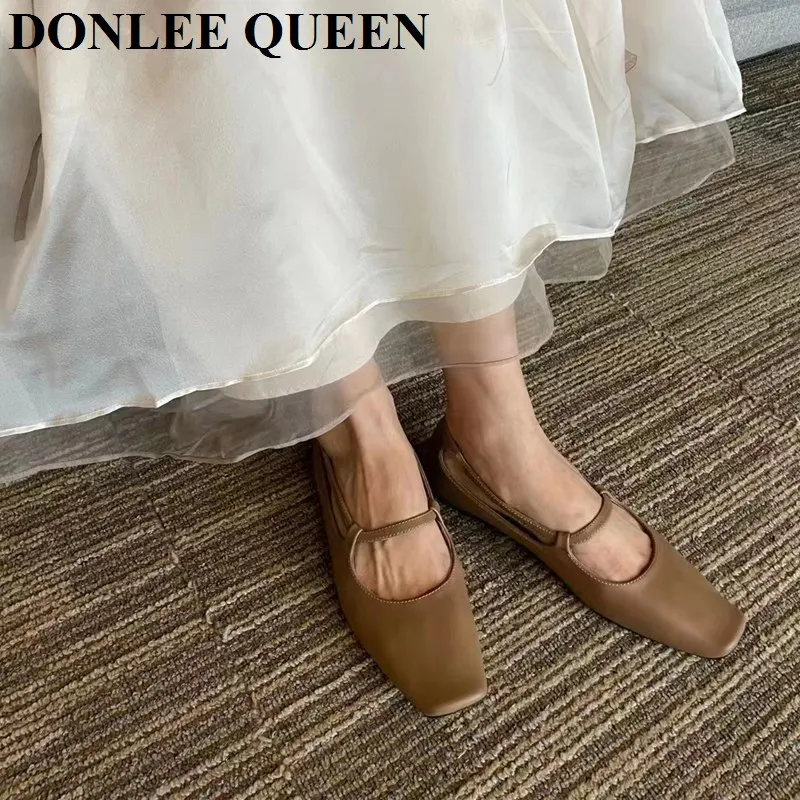 Women Flats Shoes Square Toe Flat Comfortable Ballerina Soft Ballet Mary Jane Shoes Female Loafers 2022 Autumn Zapatillas Mujer