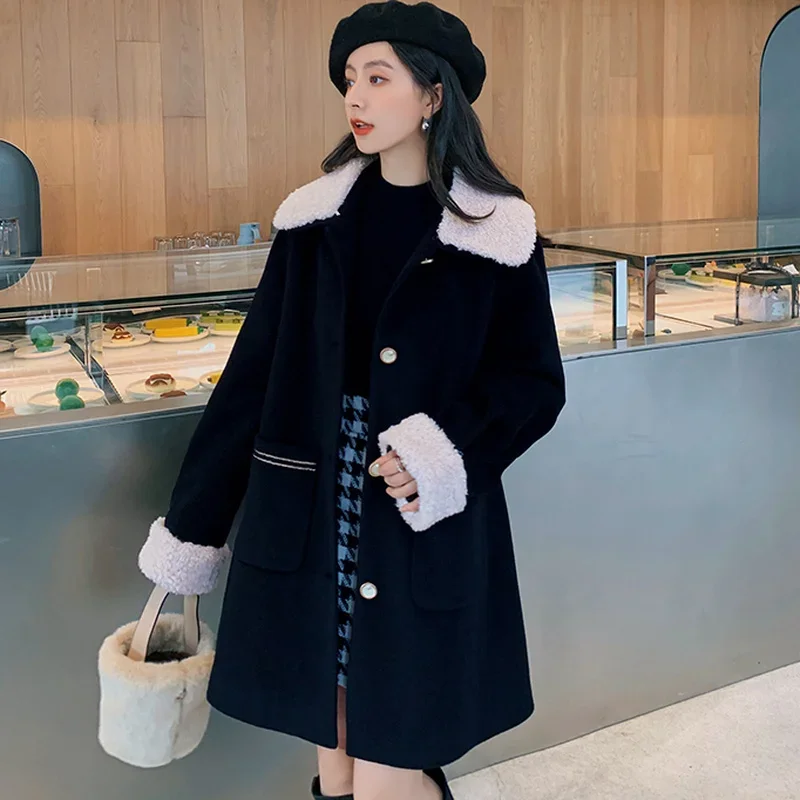 

Повседневная смесь, женская однобортная модная дизайнерская одежда в консервативном стиле в стиле пэчворк, простая свободная уютная уличная одежда, зимняя теплая новинка