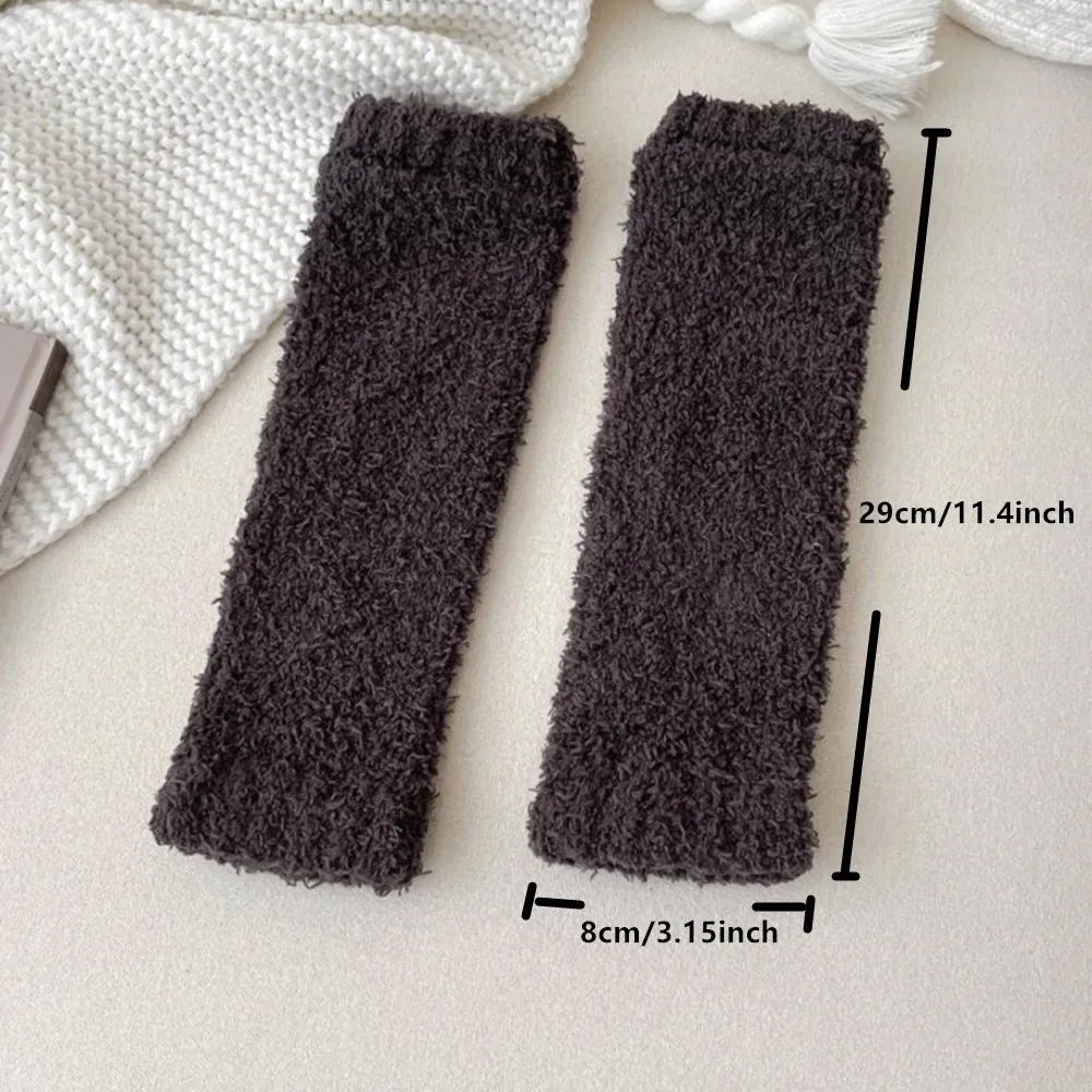 النساء الخريف الشتاء تدفئة الساق رشاقته طويلة الساق الأكمام دفئا المرجان الصوف الركبة حامي الجوارب #6