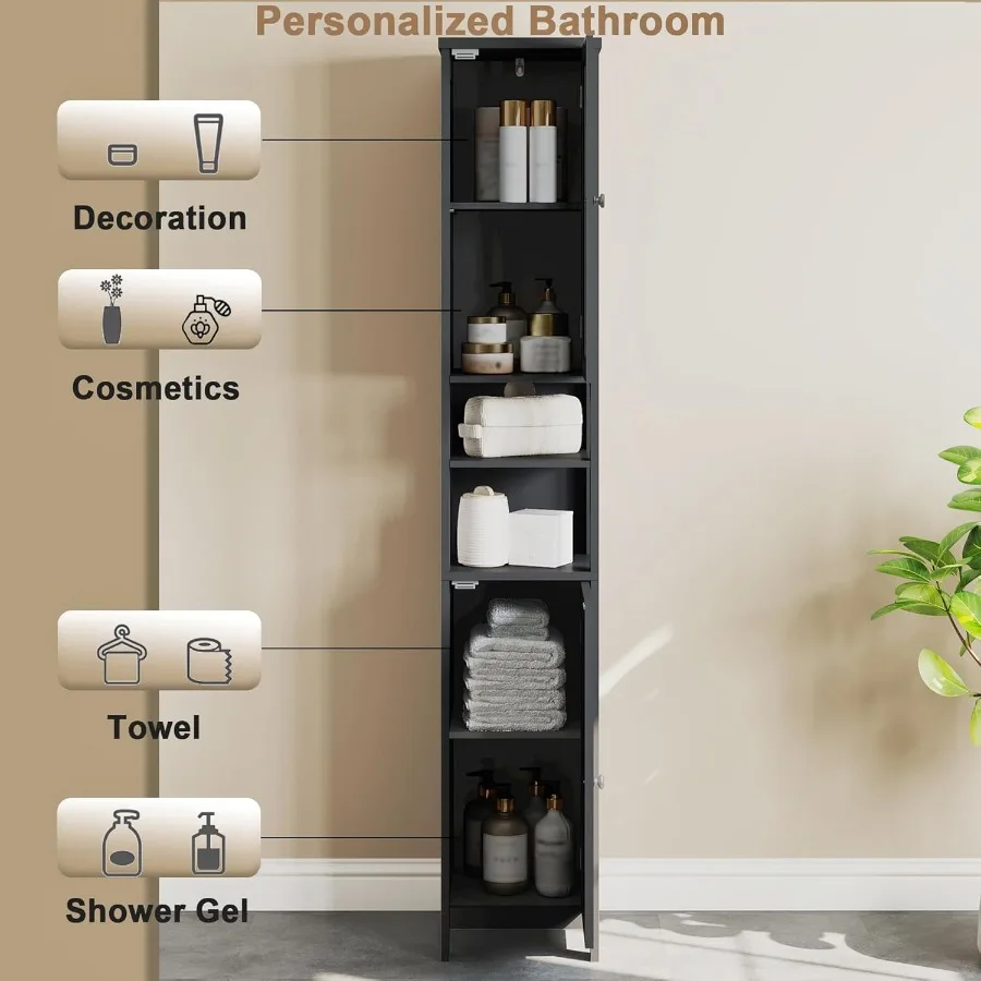 خزانة حمام طويلة مع خزانة حمام خفيفة 5 طبقات مع بابين خزانة كتان تخزين رفيعة قائمة بذاتها مع أ
