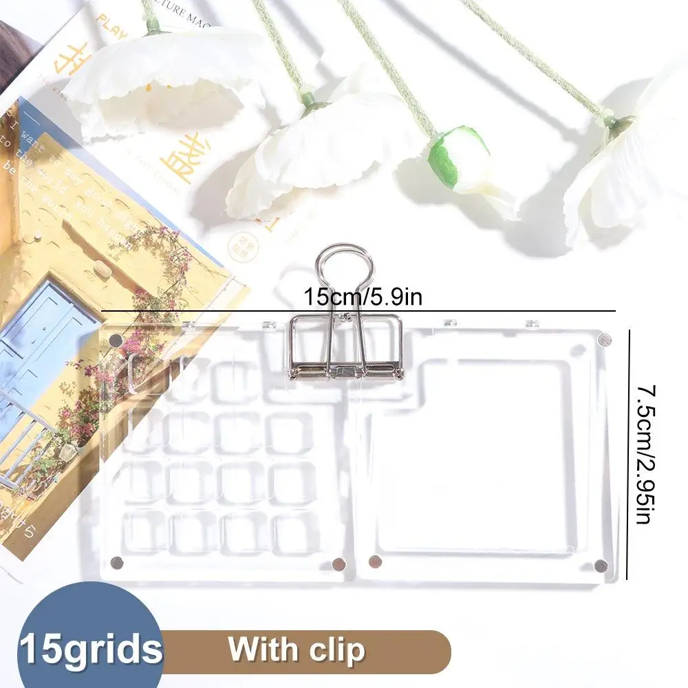 Acrylic Watercolor Paint Palette 8/15 Grid Mini Paint Pigment Box Portable with Clip Empty Paint Box Art Painting Supplie