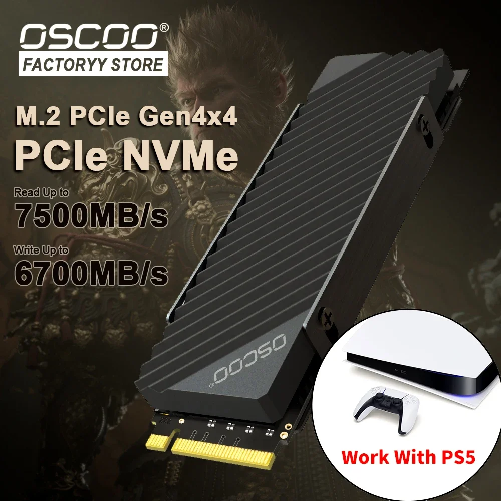 OSCOO-unidad de estado sólido de 7500 MB/s, disco duro NVME PCIe 4,0 de alta velocidad para juegos, Disque Dur de 4TB con disipador térmico para Ps5