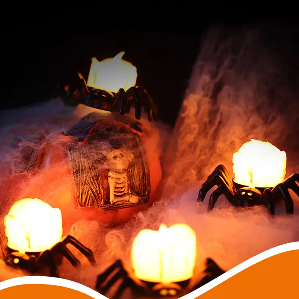 Luces de vela electrónicas LED de plástico, decoraciones de Halloween con linterna de calabaza exquisita, lámpara de araña blanca, nuevo juego de 12 piezas