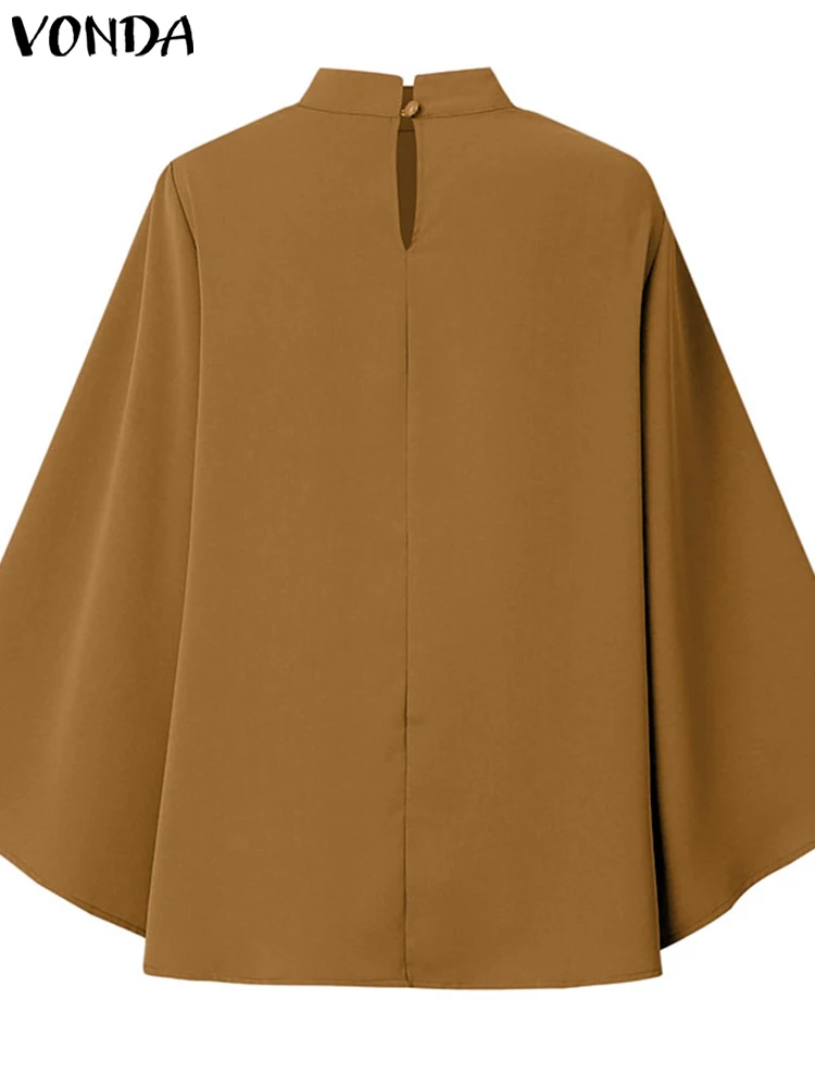 VONDA Fashion Shirts Women Elegant Blouse Office Tunic 2025 Casual Stand Collar Tops 3/4 Flare Sleeve Oversized Blusas Female