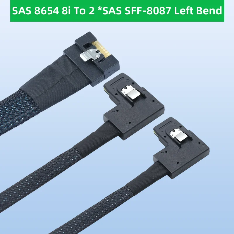 

ADT-Link PCI-E GEN 4 Slim SAS 8654 8i To 2 *SAS SFF-8087 Left Bend Server Internal Extension Cable Length Optional 0.5M 1M