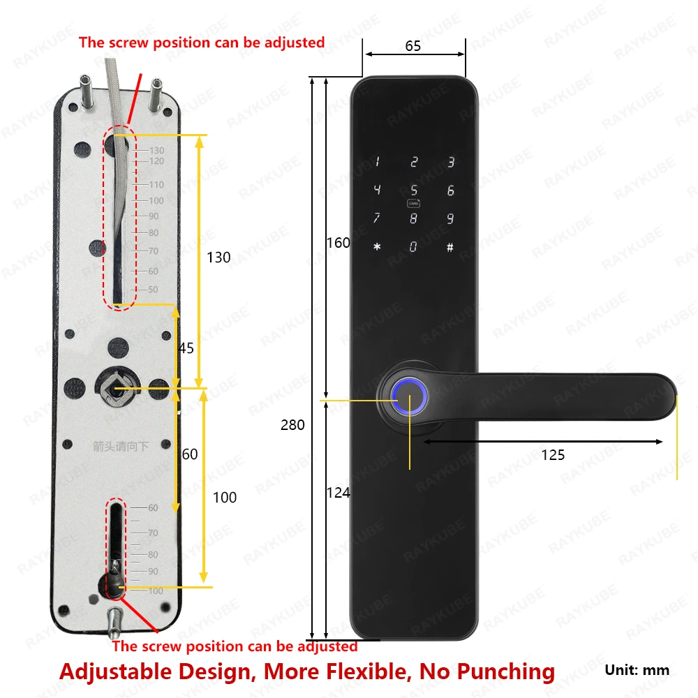 RAYKUBE F7 TT Lock Smart Fingerprint Lock Electric Door Lock With Longer Larger Handle Panels Mirror Design APP Remote Control