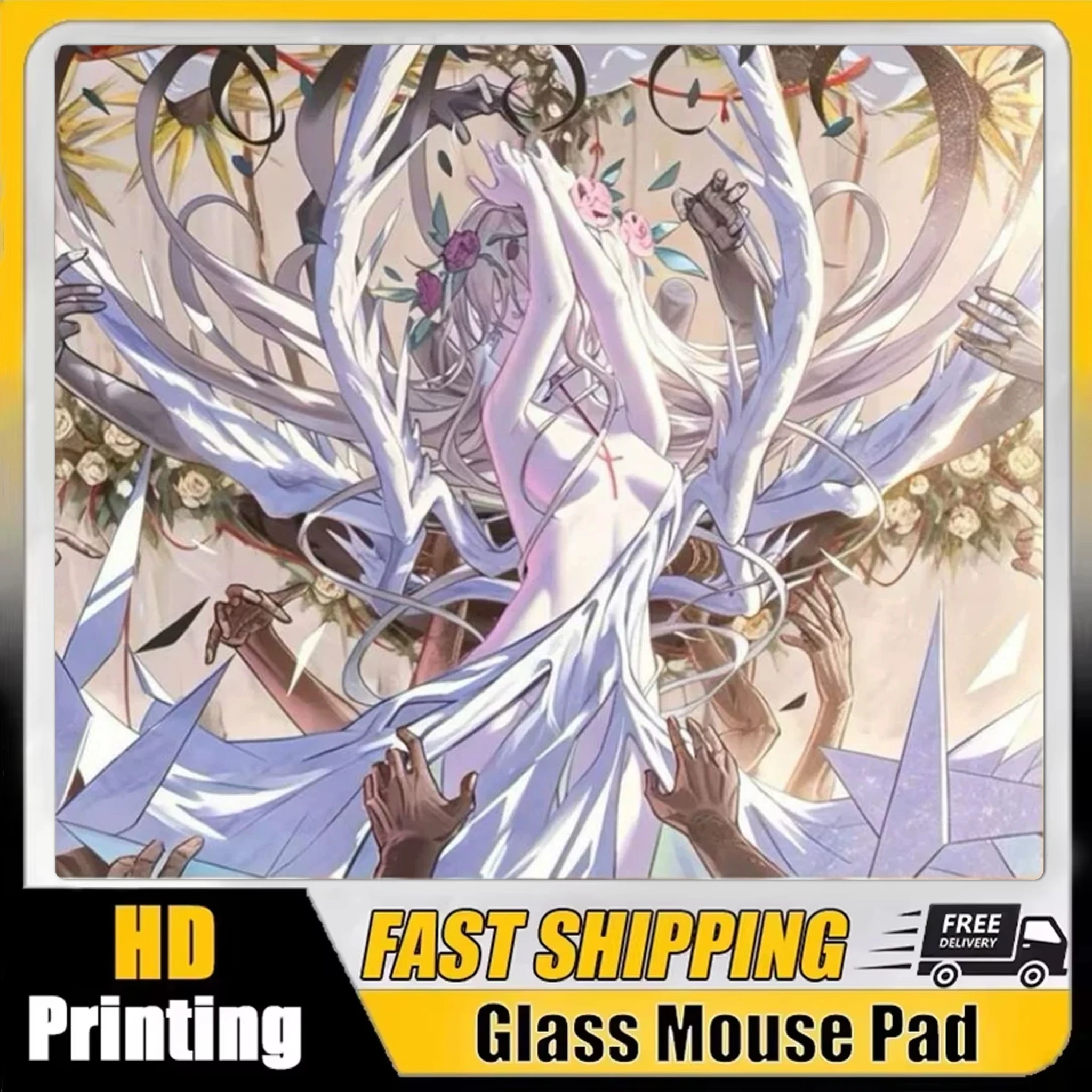 W-Wreath Glass Mousepad Japan Anime E-sports Game Tempered Glass Mouse Pad FPS Special Use Micro Etched Coated Speed Table Mats