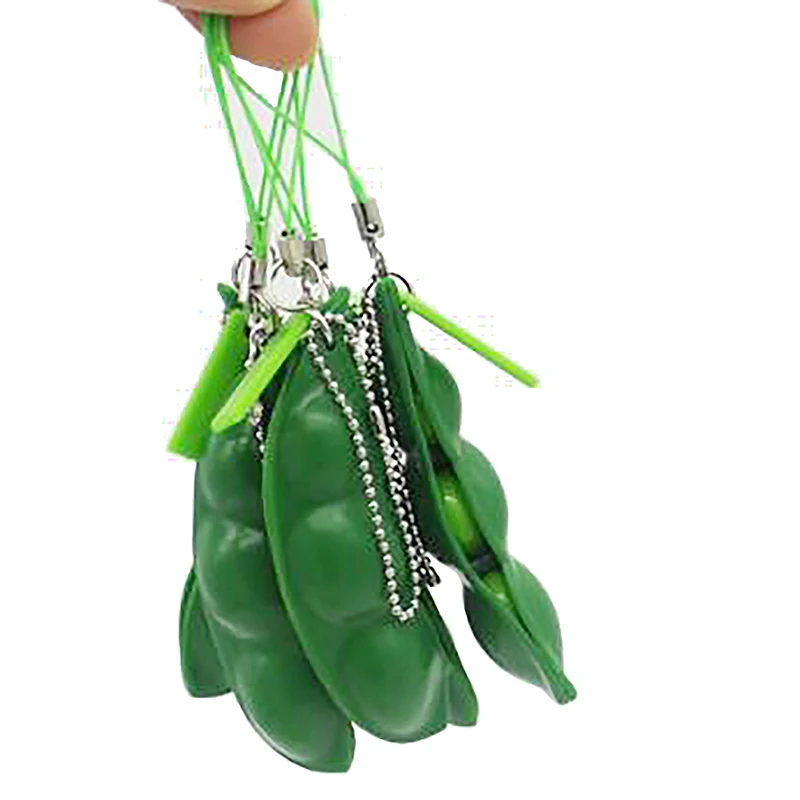 Squeeze Peas Bean Keychain Anti Stress Toy Decompression Rubber Relaxer