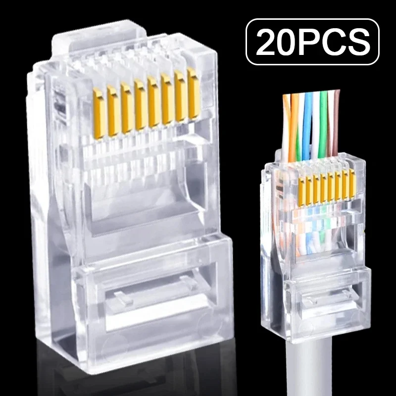 Network Cable Modular Plug RJ-45 Cat5e Ethernet Cable Crimp Connectors Unshielded 8Pin Modular Utp for PC Adapters Crystal Heads