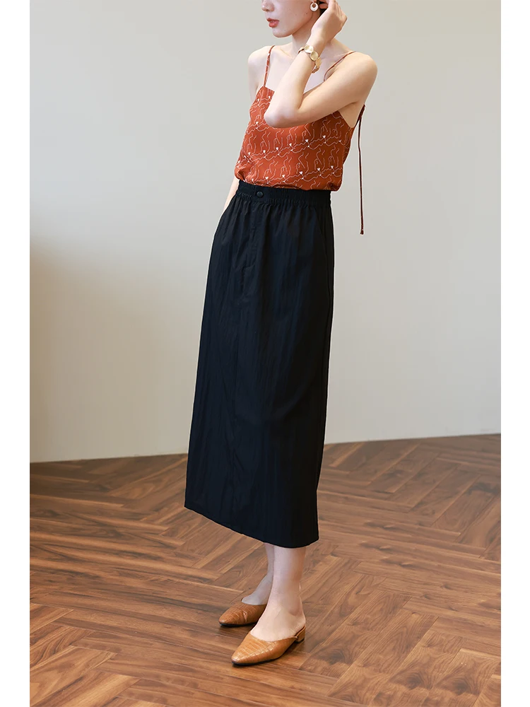 

Летняя юбка миди с высокой талией и прямым кроем, черная, для офиса, в художественном стиле, с разрезом, для женщин, коллекция 2026 года