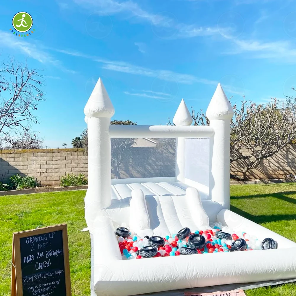 Clearance sale! New 4M inflatable white bounce house with ball pool slide suitable for children's jumping birthday party game bo