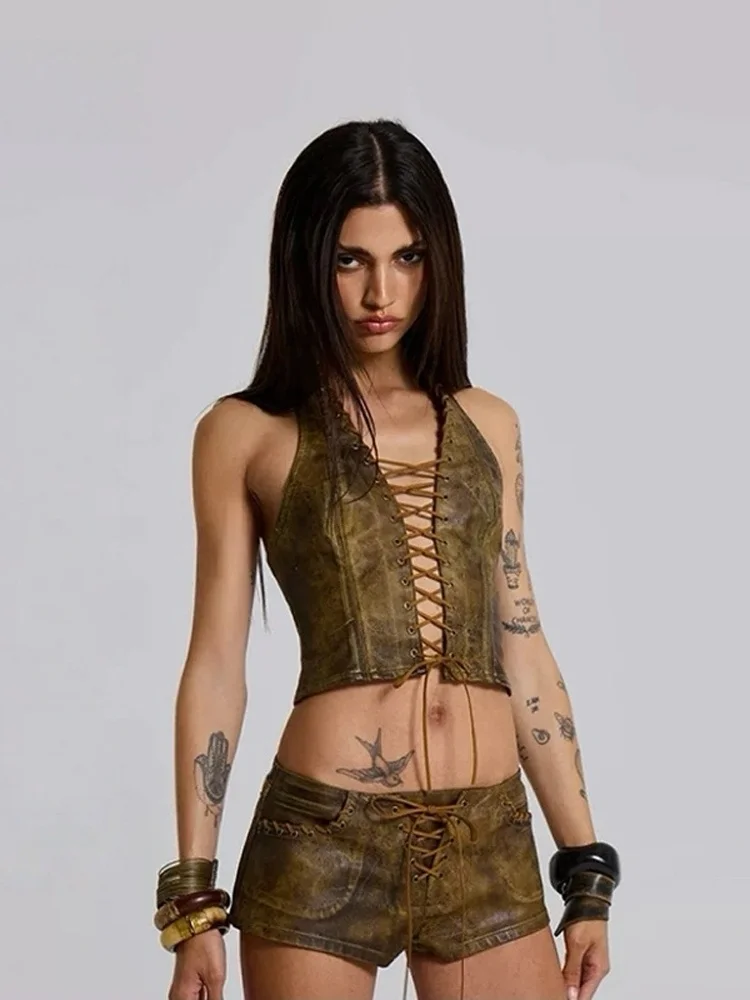 Top Bandeau Sexy e Picante com Decote Vazado e Alça no Pescoço, Design Original com Zíper, Ajuste Slim para o Verão