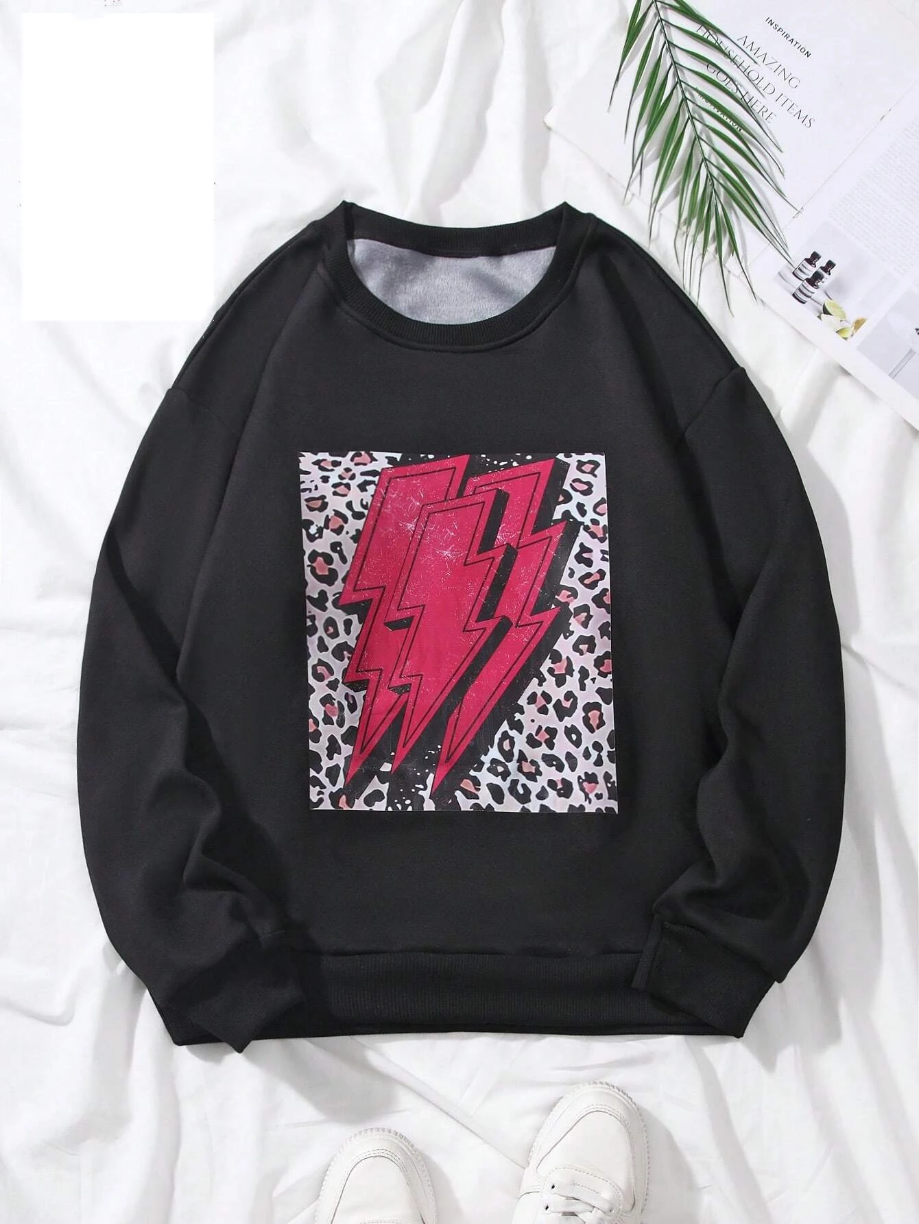 

Fashion Womens Pullover Interesting Lightning Cute Cartoon Printing Hoodie Fleece Warm Crewneck Loose Sweatshirt Autumn Clothes