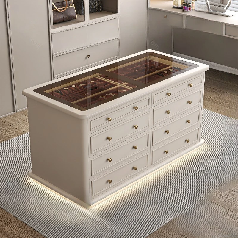 

Cloakroom Nakashimadai Clothing Store Cabinet French Cream Style Jewelry Display Cabinet Drawer Type Double-sided Storage
