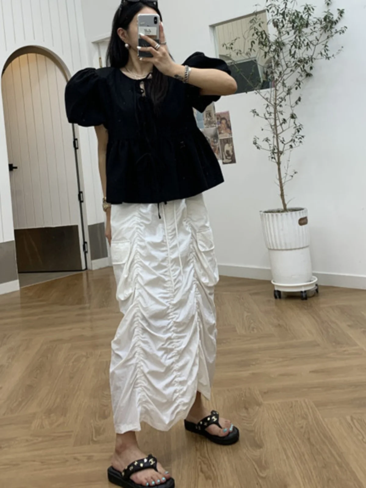 Chic Vintage Casual Women's  Skirt Pleated Asymmetrical Design Spring Autumn Winter Regular Fit Chinese Brand