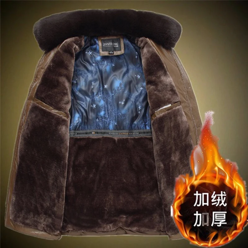 Chaqueta de cuero PU de algodón informal para hombre de mediana edad, abrigo, ropa, Chaqueta de algodón cálida, abrigos de invierno gruesos de terciopelo añadidos