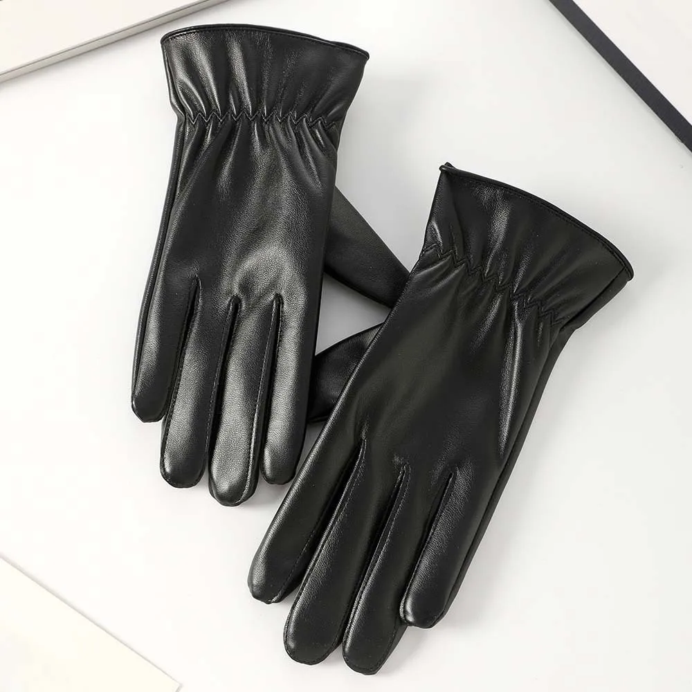 هدية لينة بولي PU قفازات مضادة للبرد مقاوم للماء بلون أسود سميكة قفازات مطوي دفئا يندبروف القفازات الرياضة في الهواء الطلق