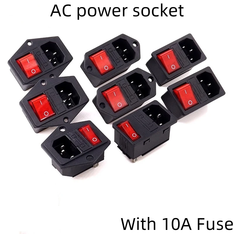 1PCS AC Inlet Socket with Rocker Switch KCD1 KCD3 KCD4 KCD5 10A Fuse All-in-One Copper Power Connector
