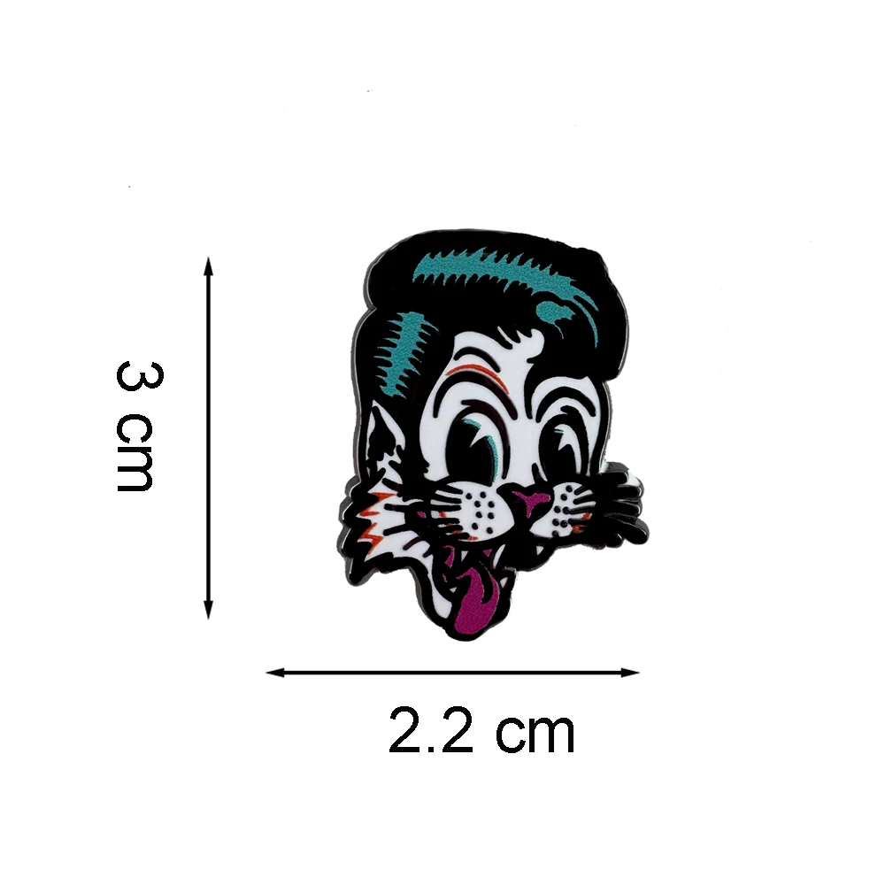 Stray Rock Cats Band-inspirierte Emaille-Pin, Greaser Americana Katzen-Tattoo-Muster Brosche, Geschenk für Musikfans, Abzeichen, Accessoires, Sammlerstück – Detail 6
