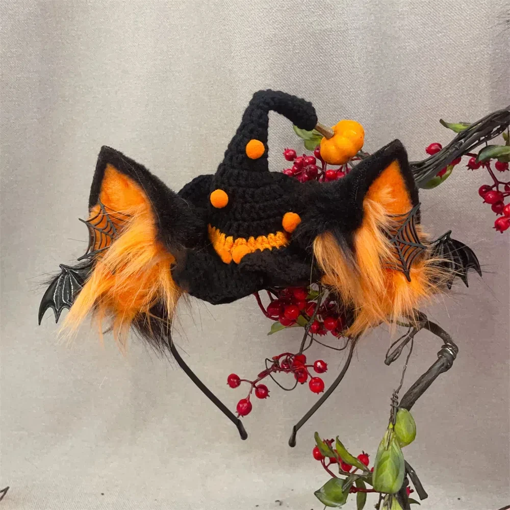 

Хэллоуин Тыква Шляпа Кот Лиса Волчьи Уши Обруч Для Волос Головной Убор Хвост Оранжевый Черный Набор для Аниме Лолита Косплей На Заказ Ручная Работа
