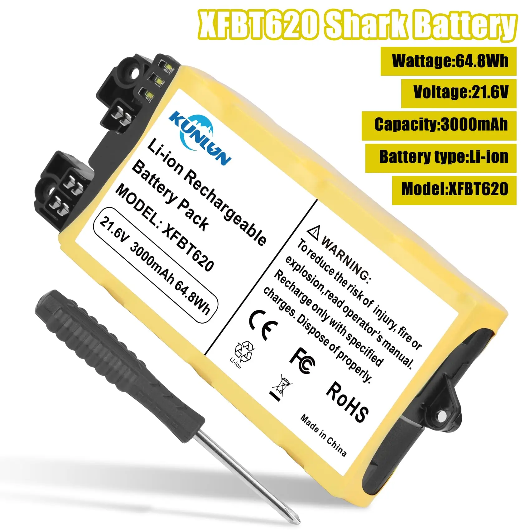 

3000mAh XFBT620 Battery Replacement for Shark Compatible for Shark IX140 IX141 IX141H IX142 IZ140 IZ140C IZ141C IZ142 UZ145