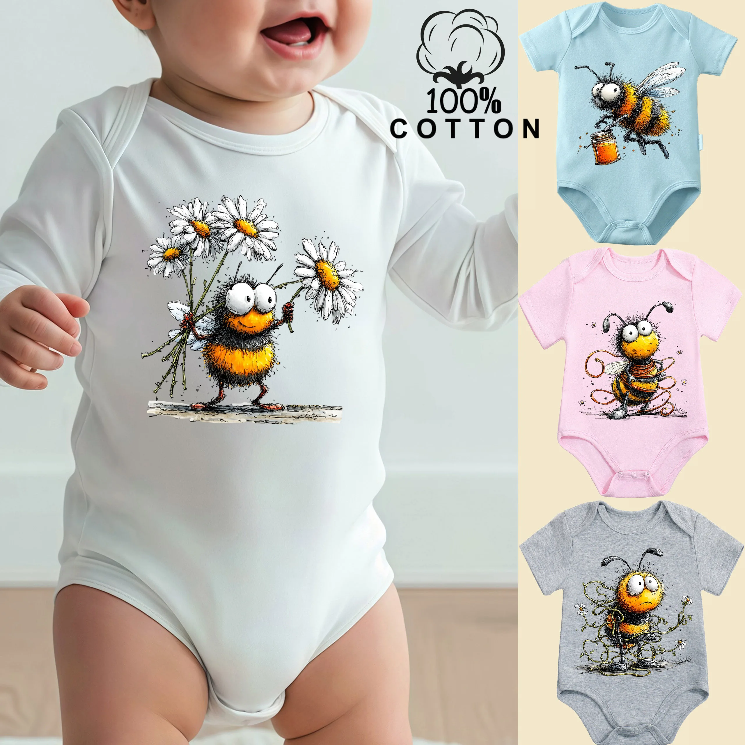 100% Cotton Bodysuit Retro Cute Baby Cute Bee Onesie Comfortable Cloths for Baby Jumpsuit for 0 To 12 Months Newborn