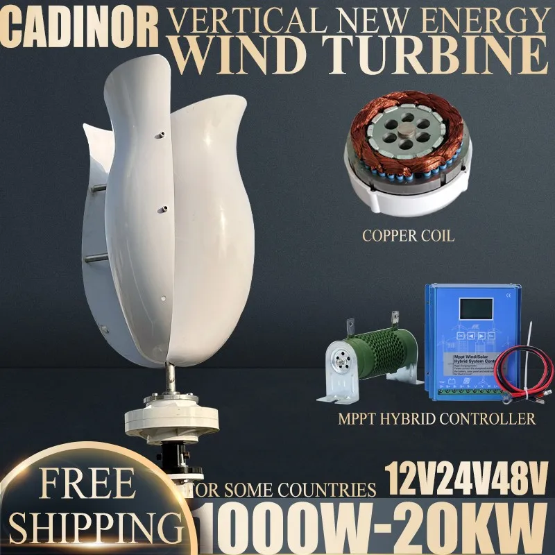 High-Power 1KW-20KW Low-Speed Vertical Axis Wind Turbine 12V 24V 48V Off-grid Grid Connection Free Wind Controller for Home Use