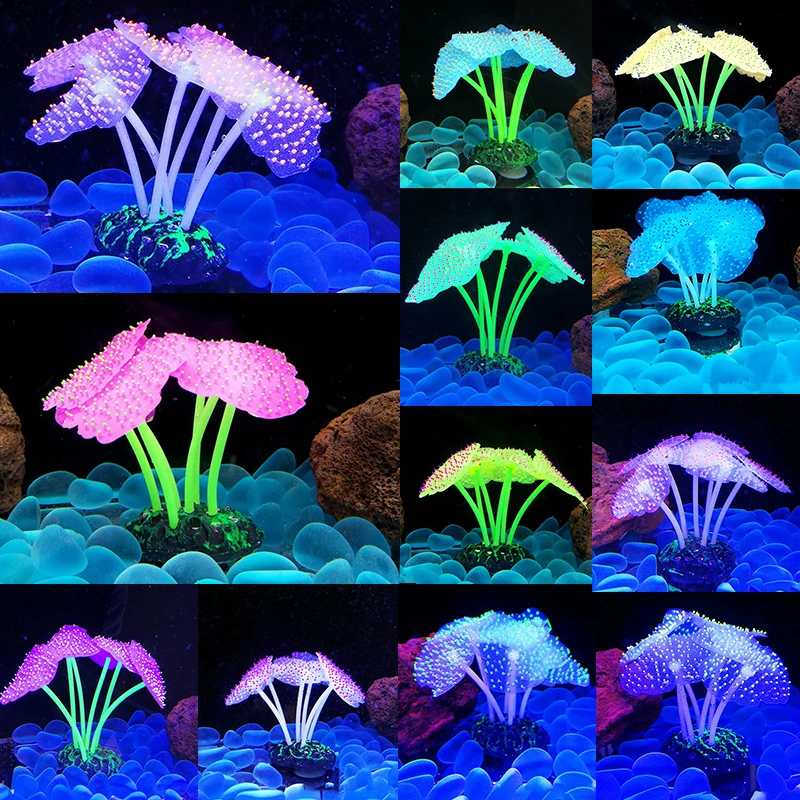 Environmentally Friendly Silicone Simulation Coral Fluorescent Aquarium Decoration Landscape Ornament Fish Tank Decoration Coral