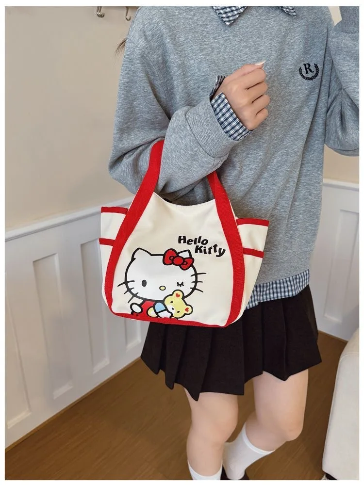 Hello Kitty Bento-Tasche für Damen, niedliche Cartoon-Leinentasche mit großem Fassungsvermögen, geeignet als Pendler-Handtasche für Studenten und Büroangestellte – Detail 10